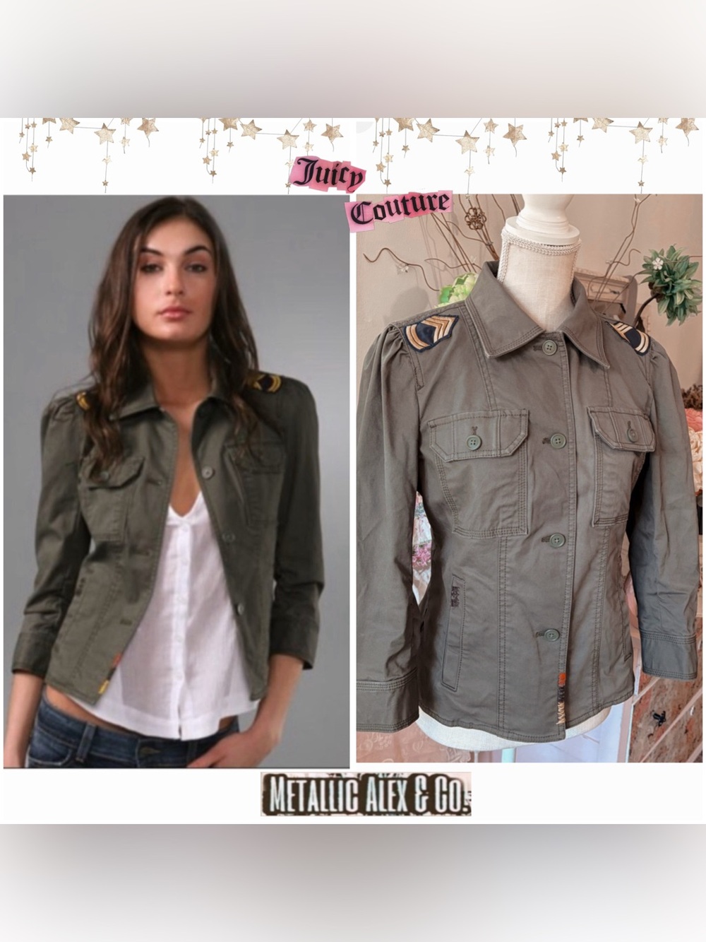 ASO✨NWT Y2K VINTAGE Juicy Couture Military Jacket Sz Med RARE